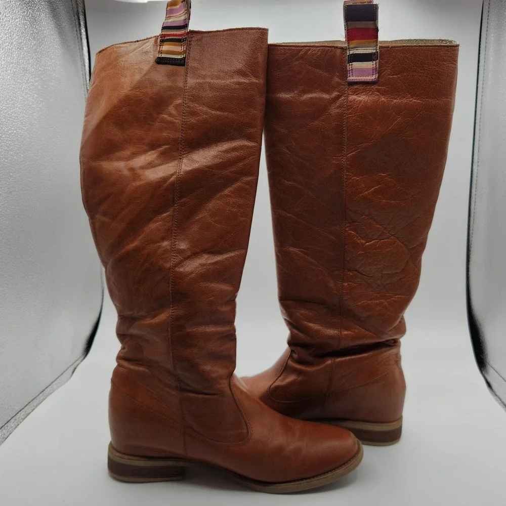 Anthropologie Tall Riding Boots Womens EU 38 Brown Leather Pull On Round Toe